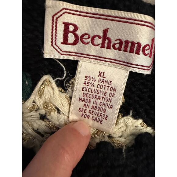 Bechamel XL Black Poinsettia Holiday Cardigan Sweater 90s Raime Cotton Blend - Picture 4 of 5